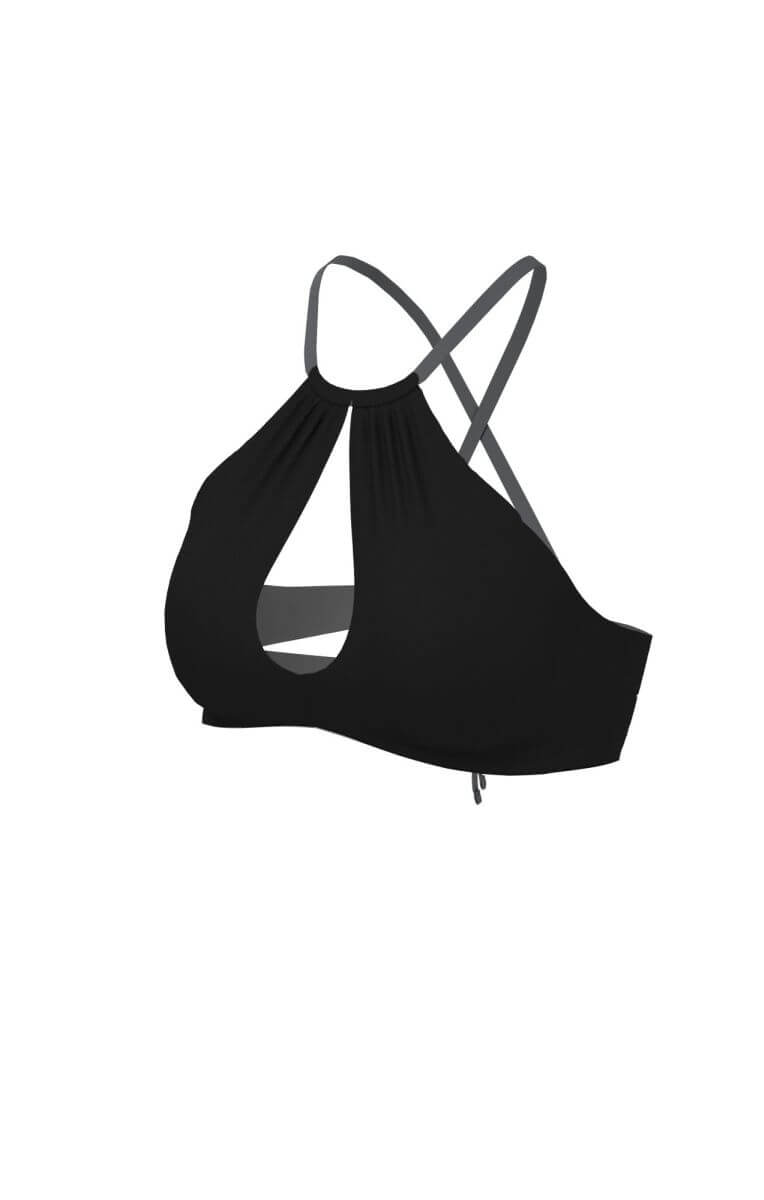 Top bikini con collo alto e lacci